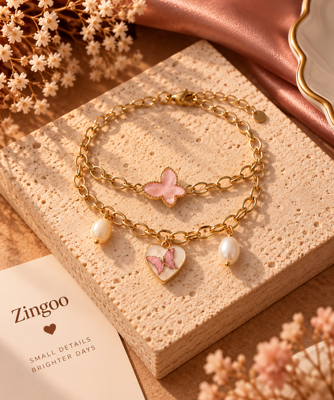 Pink Butterfly Bracelet Set