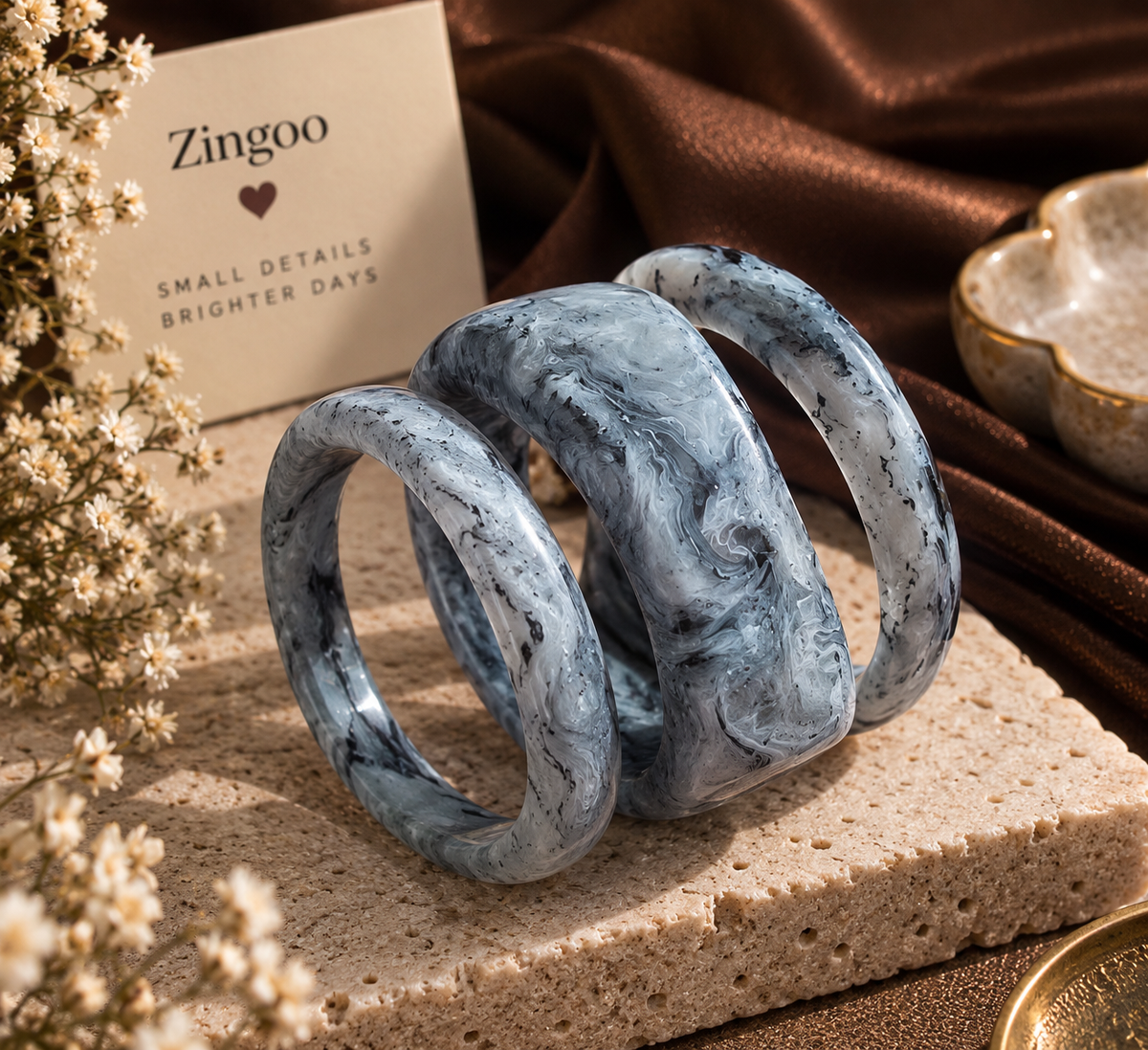 Grey Marble Bangle Set