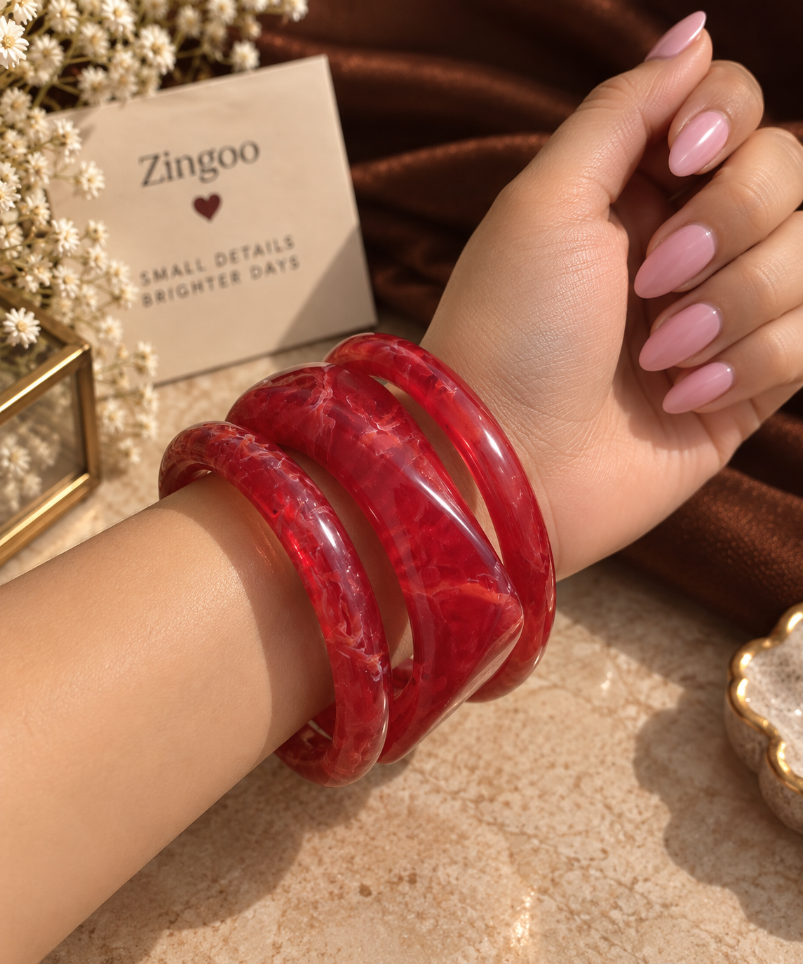 Red Marble Bangle Set