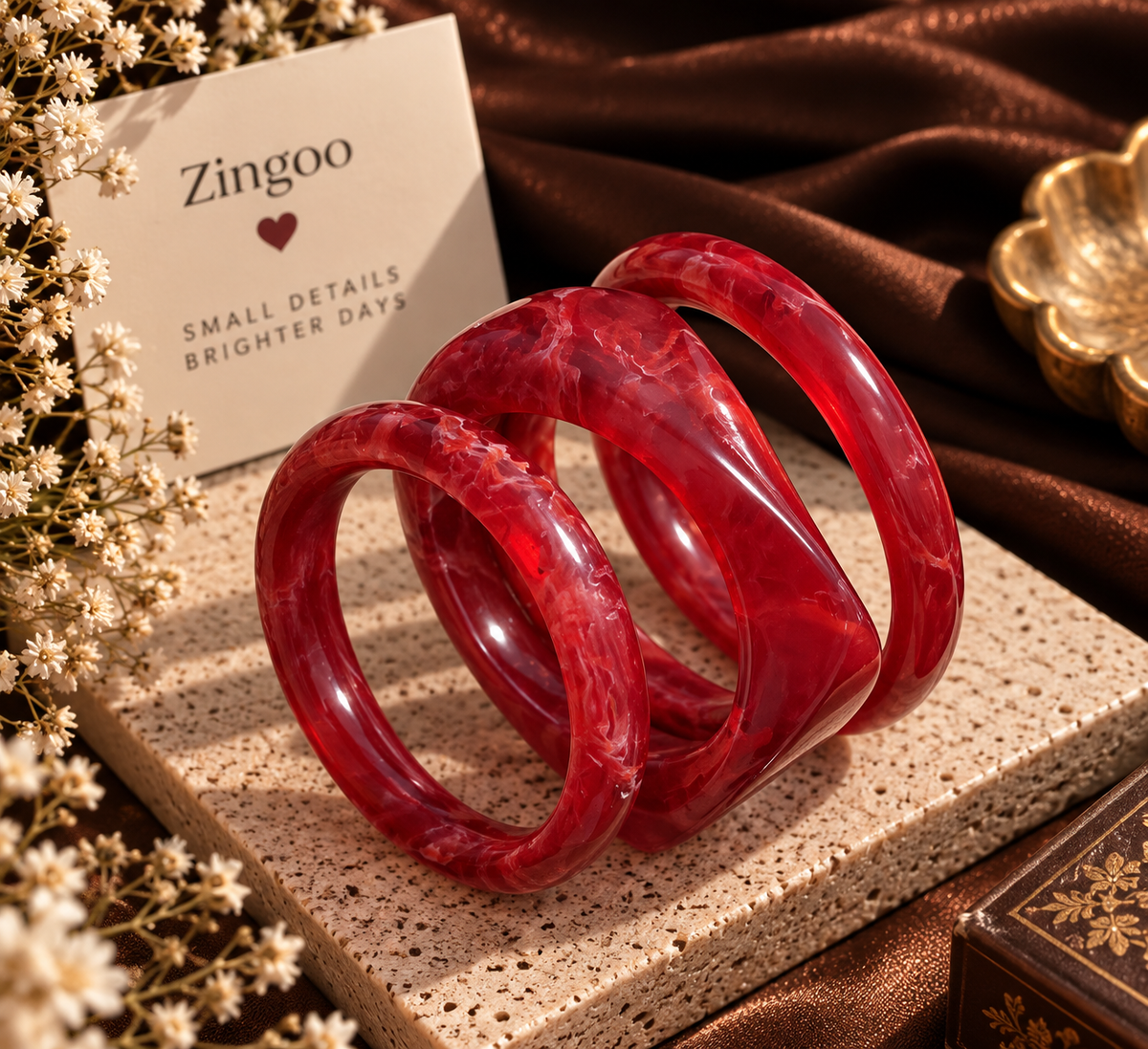 Red Marble Bangle Set