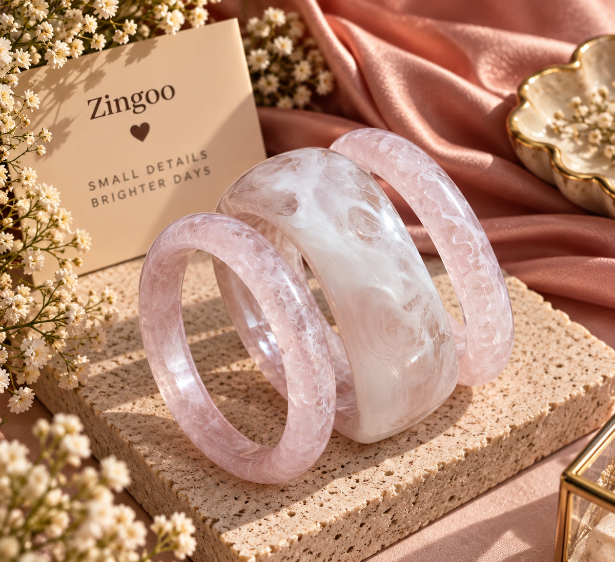 Pink Marble Bangle Set